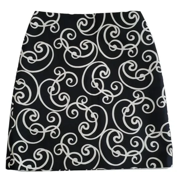 Ann Taylor Scrolling Swirls Short A-line Skirt | NWT | 0P | Black White - Picture 4 of 15